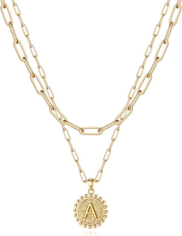 Yoosteel Gold Initial Necklaces for Women, 14K Gold Plated Dainty Layering Paperclip Link Chain Necklace Coin Initial Layered Necklaces for Women Personalized Birthday Gifts - Image 2