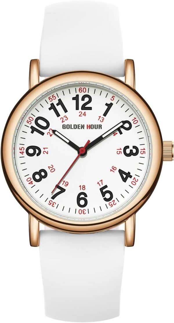 GOLDEN HOUR Waterproof Nurse Watch for Medical Professionals, Students Women Men - Military Time Luminouse Easy Read Dial, 24 Hour with Second Hand, Colorful Silicone Band - Image 3