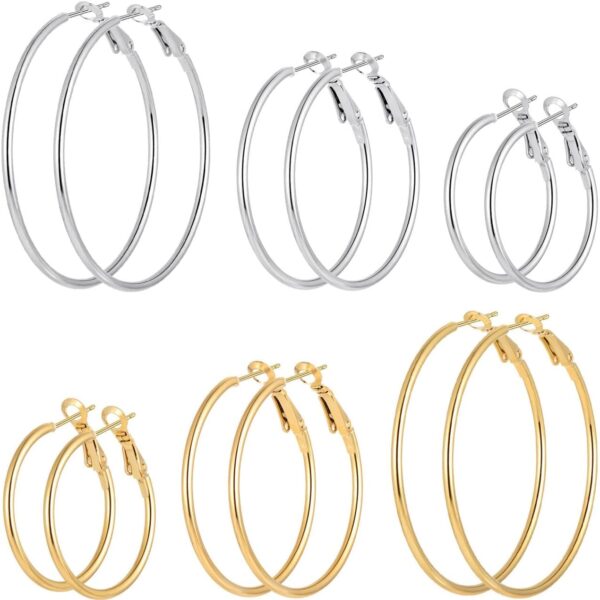 Stainless Steel Gold/Silver Plated Hoop Earrings for Women, Hypoallergenic 14k Gold Hoops Huggie Earrings Lightweight Cartilage Small CZ Ball Flatback Studs Earring Pack for Multiple Piercing - Image 2