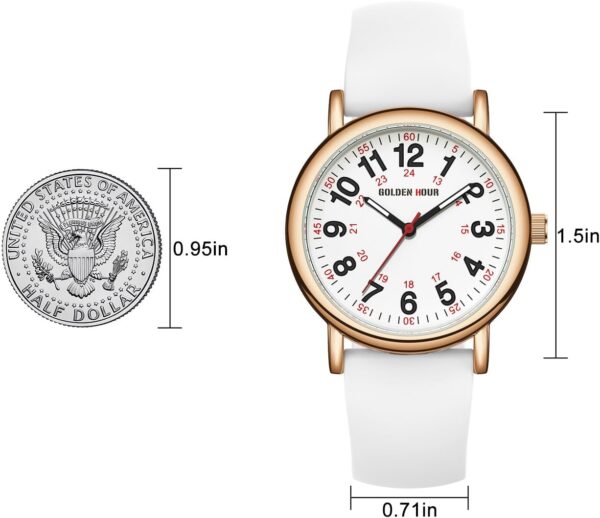 GOLDEN HOUR Waterproof Nurse Watch for Medical Professionals, Students Women Men - Military Time Luminouse Easy Read Dial, 24 Hour with Second Hand, Colorful Silicone Band - Image 6