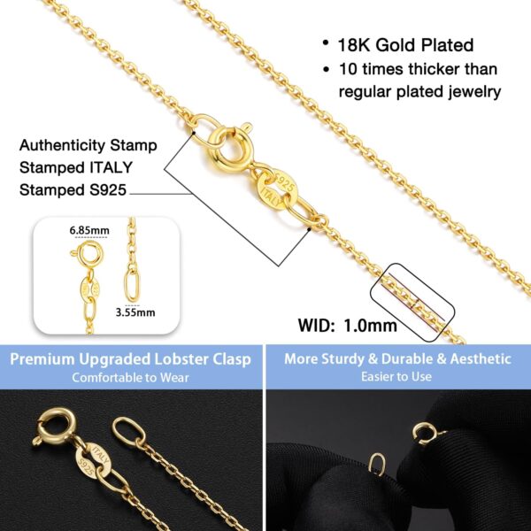 Jewlpire Solid 18k Gold Over 925 Sterling Silver Chain Necklace for Women, 1mm Cable Chain Necklace Sturdy & Shiny Women's Chains Necklaces 14 16 17 18 20 22 24 Inch - Image 5