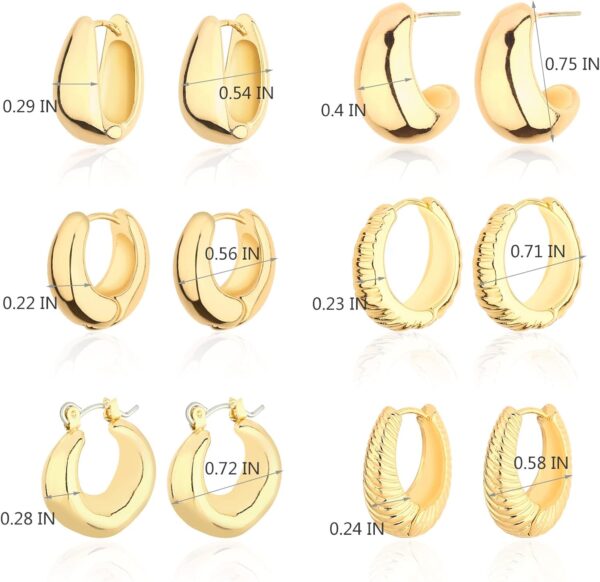 Wgoud Chunky Hoop Earrings Set 14K Gold Hoop Earrings for Women Hypoallergenic, Thick Hoops Earring set, Twist Huggie Hoop Earring - Image 6