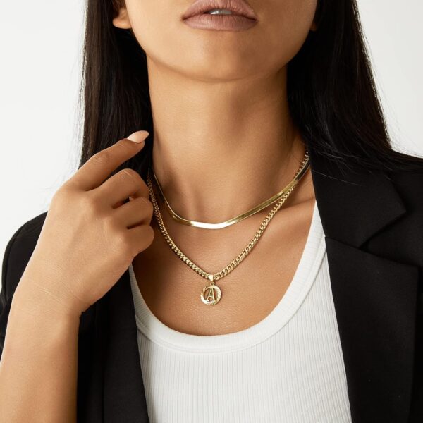 KissYan Gold Initial Necklace,14K Gold Plated Round Letter Pendant Hollow Capital Monogram 5mm Cuban Chain Necklace Alhpabets from A-Z Dainty Jewelry for Women Men - Image 5