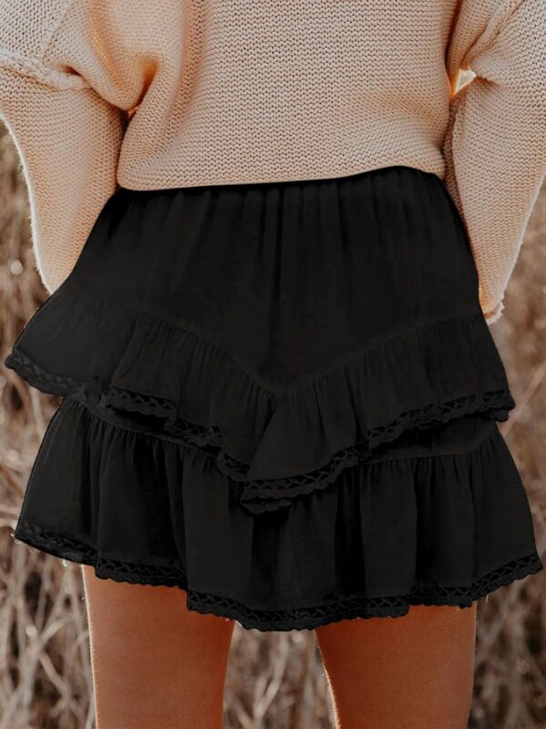 Flowy Shorts for Women Casual Boho Ruffle Tiered Skorts High Waist Mini Skirts Golf Tennis Crochet Shorts - Image 3