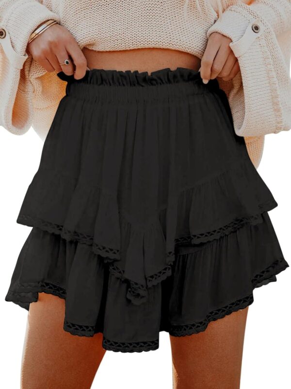 Flowy Shorts for Women Casual Boho Ruffle Tiered Skorts High Waist Mini Skirts Golf Tennis Crochet Shorts - Image 2
