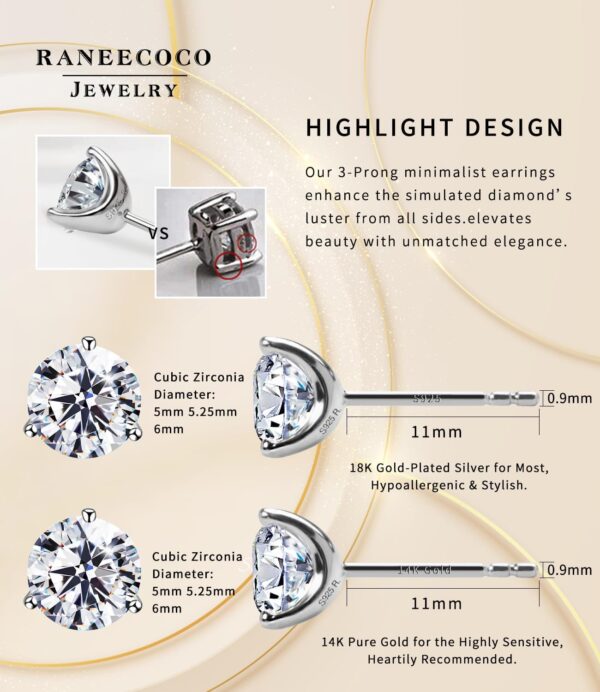 "STUNNING FLAME" 18K Gold Plated Silver Brilliant Cut Simulated Diamond Cubic Zirconia Stud Earrings - Image 4