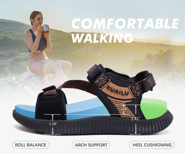 KuaiLu Womens Orthopedic Walking Sandals Recovery Sport Outdoor Hiking Water Sandles Thick Athletic Cushion Adjustable Leather Strap Sandals with Comfortable Plantar Fasciitis Arch Support - Image 8