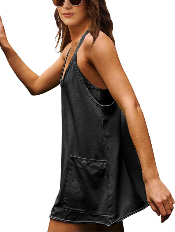 Lentta Womens Athletic Sleeveless Mini Dress with Built-in Shorts V Neck Spaghetti Strap Sundress - Image 5