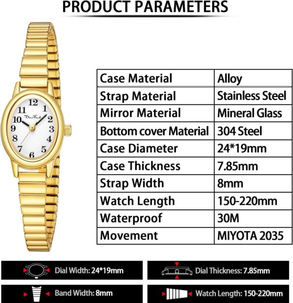 Diaofendi Petite Women's Easy Reader Watch, Analog Women Watch with Stainless Steel Expansion Band, Water Resistant - Image 5