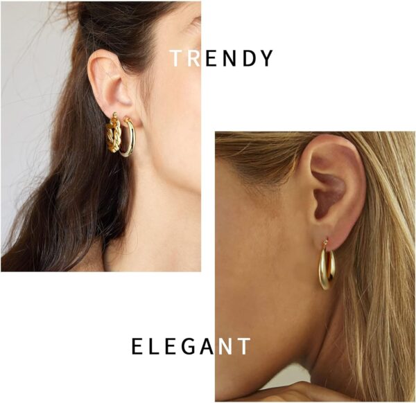 Yesteel 9 Pairs Gold Hoop Earrings for Women, 925 Sterling Silver Post 14K Real Gold Plated Chunky Hoop Earrings Set for Women Hypoallergenic Thick Lightweight Earring for Womens Jewelry Gifts - Image 5