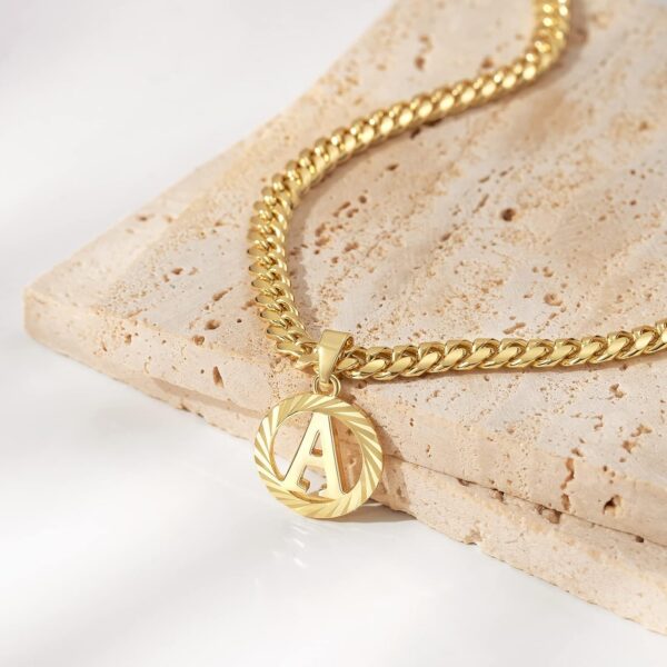 KissYan Gold Initial Necklace,14K Gold Plated Round Letter Pendant Hollow Capital Monogram 5mm Cuban Chain Necklace Alhpabets from A-Z Dainty Jewelry for Women Men - Image 7