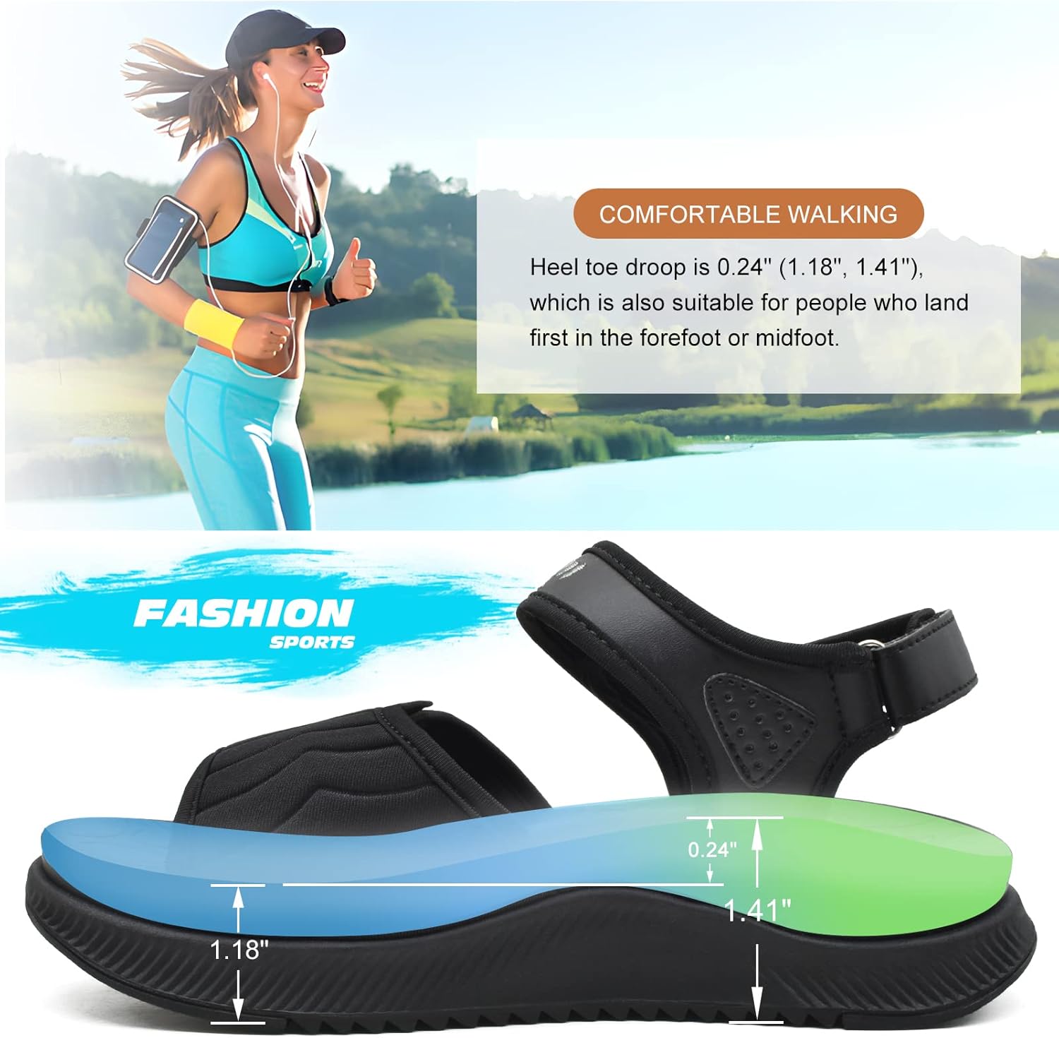ONCAI Walking Sandals Women,Arch Support Hiking Sandals with Orthotic Outdoor Footbed for Plantar Fasciitis,Water Athletic Platform Sandalias Mujer with 3 Adjustable Strap (US Size 6-12) - Image 6