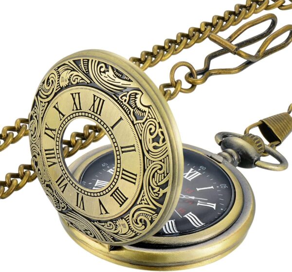 LYMFHCH Vintage Pocket Watch Roman Numerals Scale Quartz Pocket Watches with Chain Christmas Graduation Birthday Gifts Fathers Day - Image 8