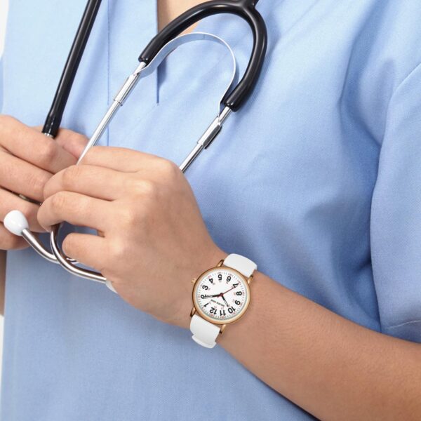 GOLDEN HOUR Waterproof Nurse Watch for Medical Professionals, Students Women Men - Military Time Luminouse Easy Read Dial, 24 Hour with Second Hand, Colorful Silicone Band - Image 8