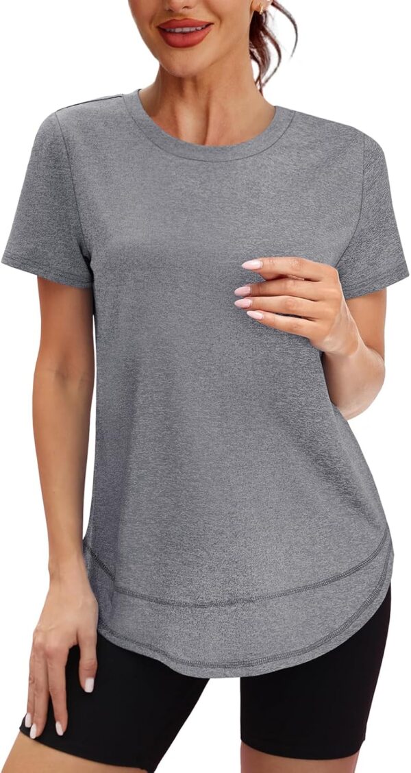 Womens Workout Tops Short Sleeve Shirts with Sun Protection Trendy Spring Summer Outfits S-3XL - Image 3