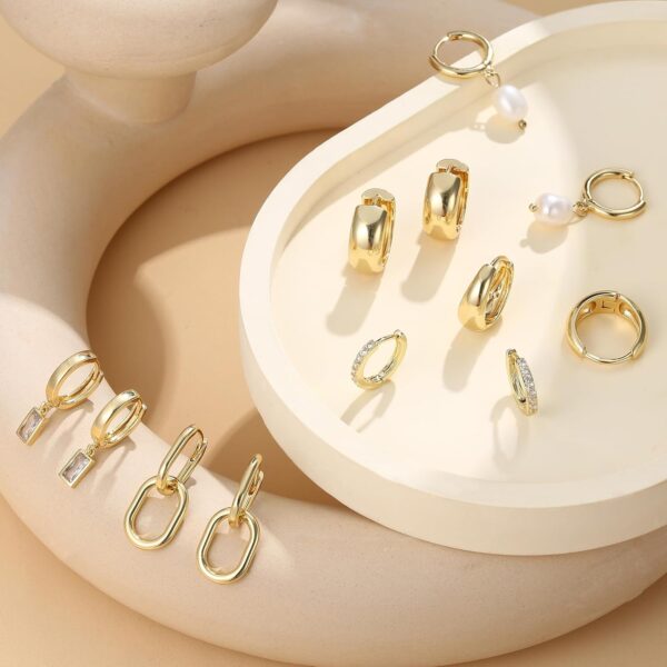 BESTEEL 13 Pairs Small Gold Hoop Earrings Set for Women 14K Gold Plated Lightweight Huggie Hoops Hypoallergenic Pearl Dainty Stud Hoop Earrings for Gift - Image 6