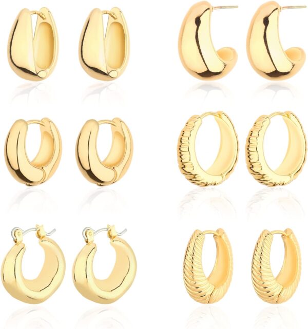 Wgoud Chunky Hoop Earrings Set 14K Gold Hoop Earrings for Women Hypoallergenic, Thick Hoops Earring set, Twist Huggie Hoop Earring - Image 2