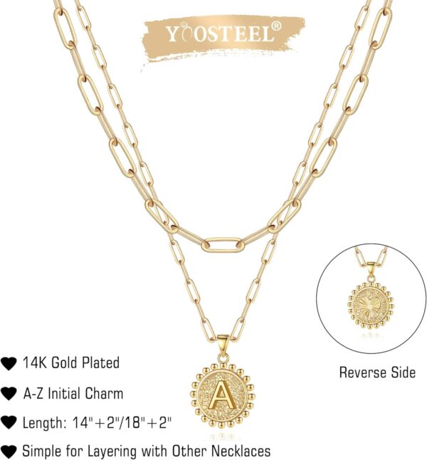 Yoosteel Gold Initial Necklaces for Women, 14K Gold Plated Dainty Layering Paperclip Link Chain Necklace Coin Initial Layered Necklaces for Women Personalized Birthday Gifts - Image 7