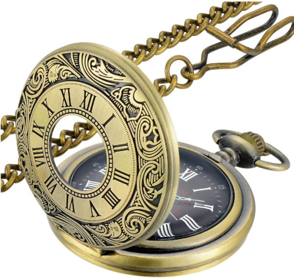 LYMFHCH Vintage Pocket Watch Roman Numerals Scale Quartz Pocket Watches with Chain Christmas Graduation Birthday Gifts Fathers Day - Image 2
