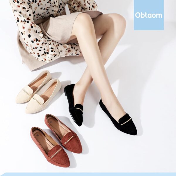 Obtaom Women's Pointy Toe Loafer Flat Comfortable Faux Suede Work Shoes,Cute Penny Loafer Slip On Ballet Flat - Image 8