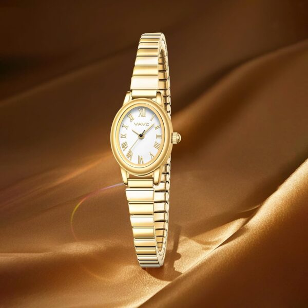 Small Gold Watches for Women,Analog Womens Watch with Stainless Steel Expansion Band,Oval Case Roman Dial,Water Resistant - Image 6