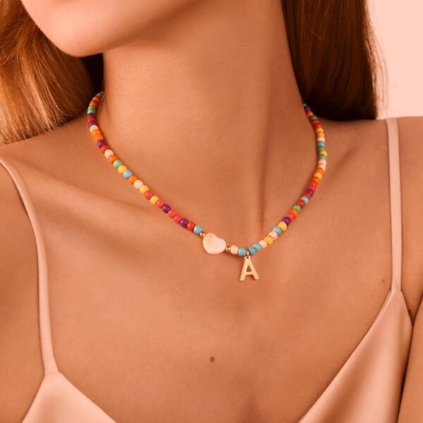 Ursteel Colorful Initial Cute Necklaces for Girls - Trendy Beaded Choker Necklace for Women Teen Girl, Personalized Letter Initial Gifts for Women Kids Jewelry - Image 4
