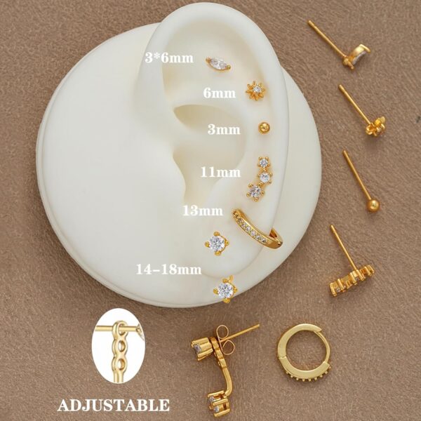 Gold Stud Earrings for Women, 6 Pairs 14K Hypoallergenic Cartilage Earrings for Multiple Piercing, Dainty Small Stackable Hoop Ball Earrings Set - Image 7