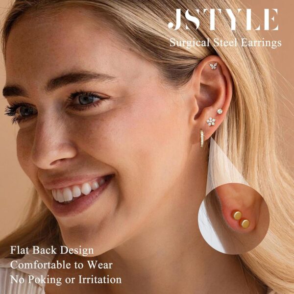 Jstyle Hypoallergenic Gold Stud Hoop Earrings for Women Men Surgical Stainless Steel Flat Back Earrings Small 14K Gold Huggie Hoops Cartilage Earring Set for Multiple Piercing Jewelry Gifts for Women - Image 3