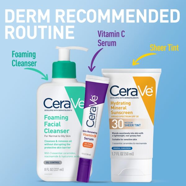 CeraVe Hydrating Mineral Sunscreen SPF 30 with Sheer Tint, Tinted Mineral Sunscreen with Zinc Oxide & Titanium Dioxide, Blends Seamlessly For Healthy Glow, Medium, 1.7 Fluid Ounce - Image 9