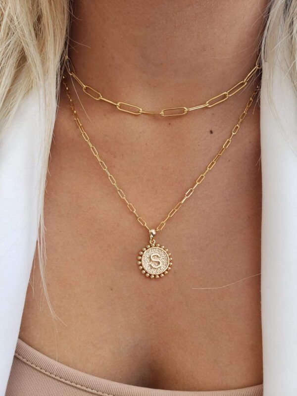 Yoosteel Gold Initial Necklaces for Women, 14K Gold Plated Dainty Layering Paperclip Link Chain Necklace Coin Initial Layered Necklaces for Women Personalized Birthday Gifts - Image 5