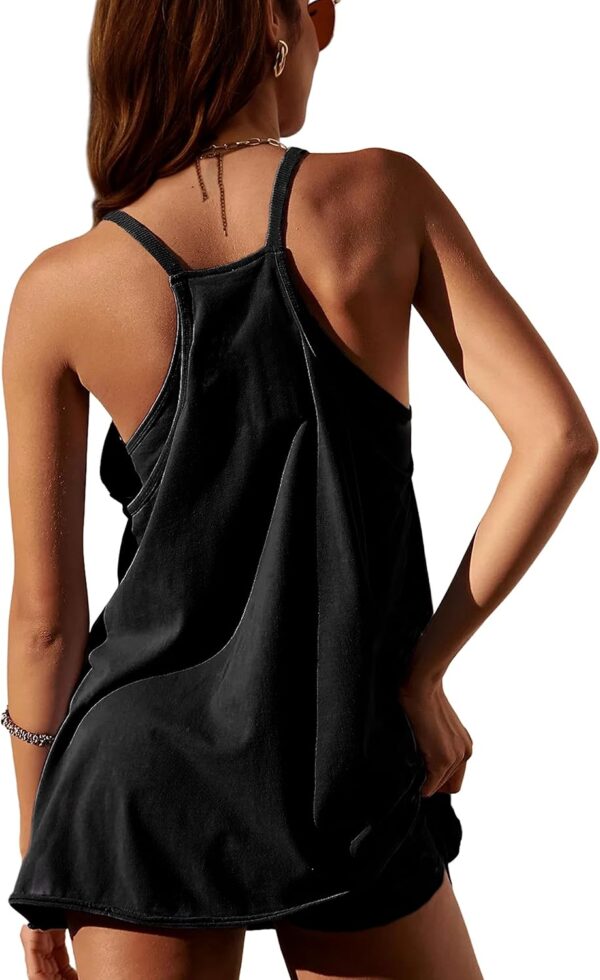 Lentta Womens Athletic Sleeveless Mini Dress with Built-in Shorts V Neck Spaghetti Strap Sundress - Image 3