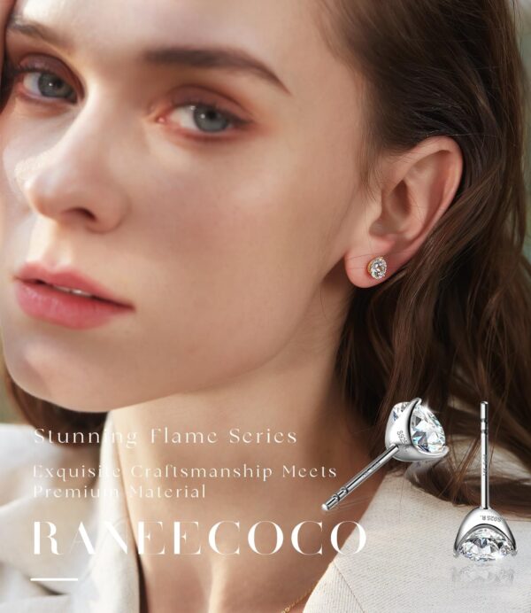"STUNNING FLAME" 18K Gold Plated Silver Brilliant Cut Simulated Diamond Cubic Zirconia Stud Earrings - Image 3