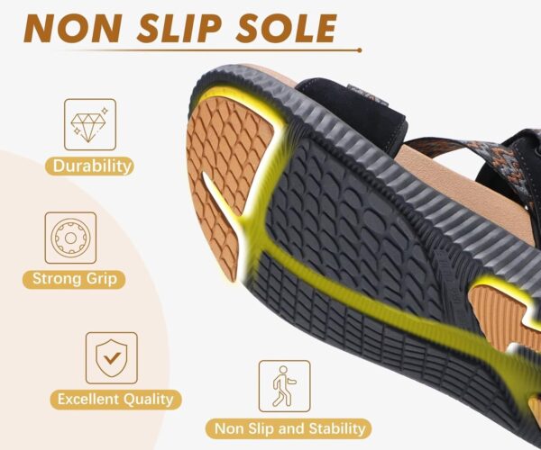 KuaiLu Womens Orthopedic Walking Sandals Recovery Sport Outdoor Hiking Water Sandles Thick Athletic Cushion Adjustable Leather Strap Sandals with Comfortable Plantar Fasciitis Arch Support - Image 9