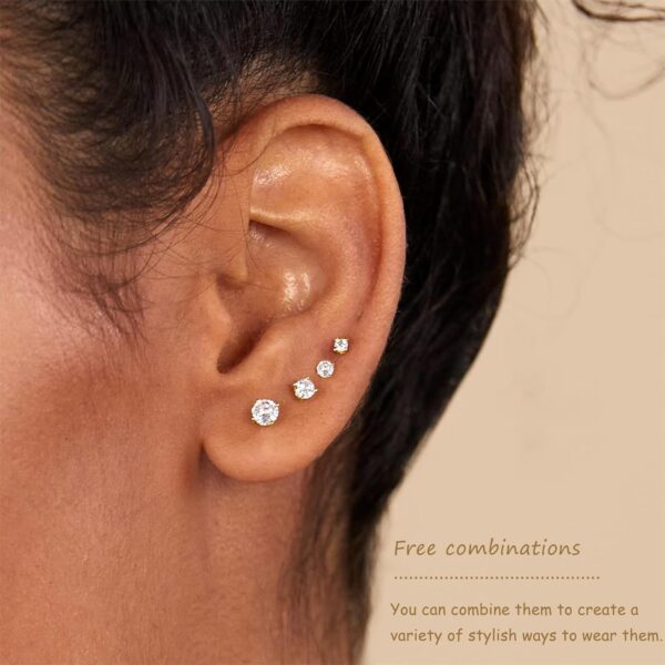 5 Pairs 14K Gold Plated Stud Earrings for Women, Hypoallergenic Earring Sets for Multiple Piercing, Premium Cubic Zirconia Studs Earrings for Women - Image 3