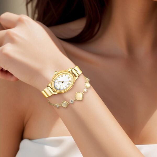 Small Gold Watches for Women,Analog Womens Watch with Stainless Steel Expansion Band,Oval Case Roman Dial,Water Resistant - Image 7