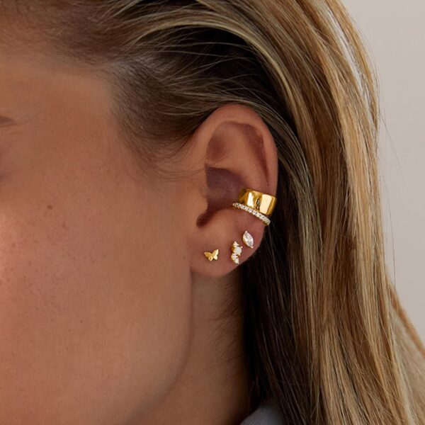 PAVOI 14K Gold Plated Sterling Silver Posts Dainty Mini Multi-Shape Flat Back Stud Earring Pack for Women | Helix Cartilage Piercing Jewelry - Image 3