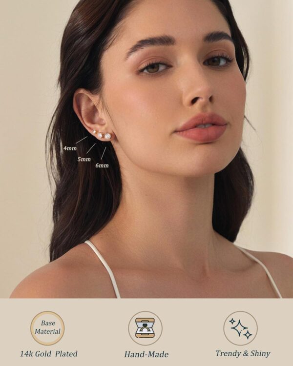 5 Pairs 14K Gold Plated Stud Earrings for Women, Hypoallergenic Earring Sets for Multiple Piercing, Premium Cubic Zirconia Studs Earrings for Women - Image 4