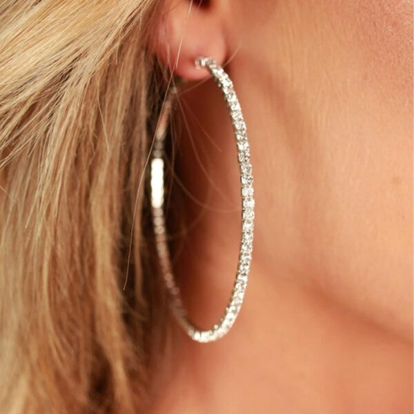 925 Sterling Silver Earrings Large Rhinestone Hoop Earrings Big Cubic Zirconia Hoop Earrings Thin Rhinestones Round Hoop Earrings for Women 20/30/40/50/60/70mm Sparkly Hoops With Crystals for Womens - Image 5