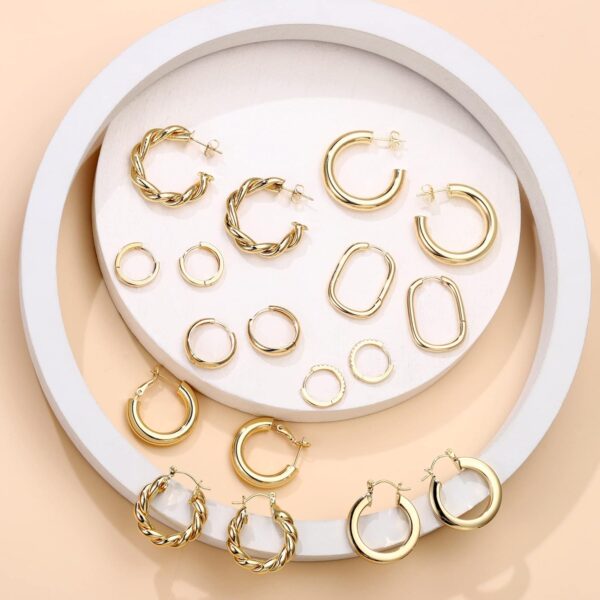Yesteel 9 Pairs Gold Hoop Earrings for Women, 925 Sterling Silver Post 14K Real Gold Plated Chunky Hoop Earrings Set for Women Hypoallergenic Thick Lightweight Earring for Womens Jewelry Gifts - Image 7