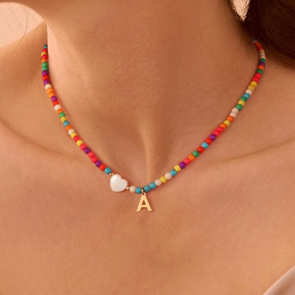 Ursteel Colorful Initial Cute Necklaces for Girls - Trendy Beaded Choker Necklace for Women Teen Girl, Personalized Letter Initial Gifts for Women Kids Jewelry - Image 3