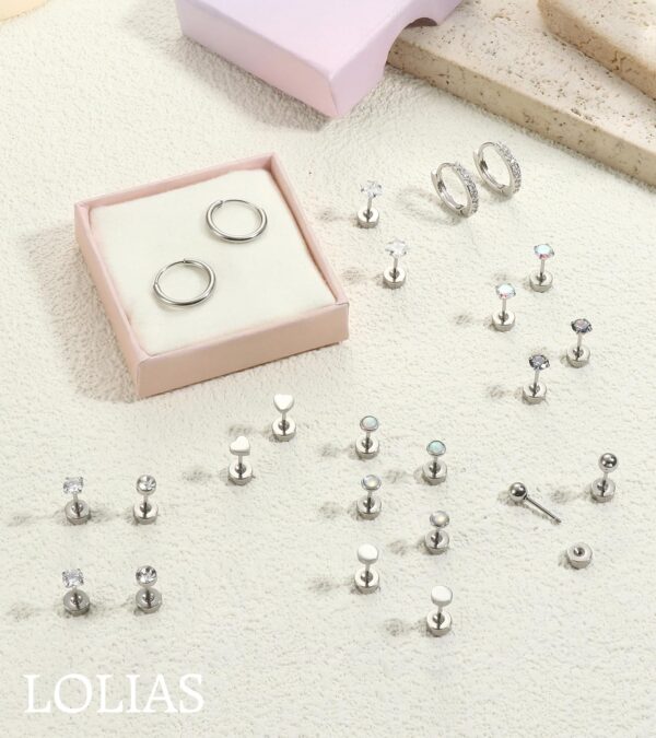 LOLIAS Hypoallergenic Flat Back Earrings for Women-Surgical Steel Earrings for Sensitive Ears 20G Stainless Steel Earring Stacks Small Flatback Stud Hoop Cartilage Earring - Image 8