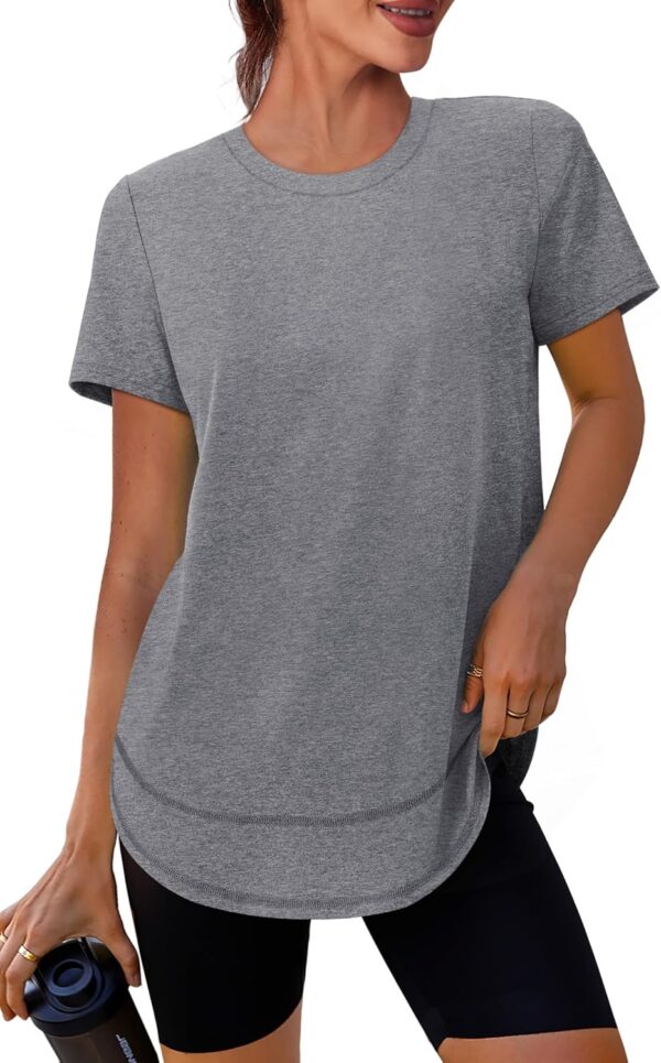 Womens Workout Tops Short Sleeve Shirts with Sun Protection Trendy Spring Summer Outfits S-3XL - Image 2