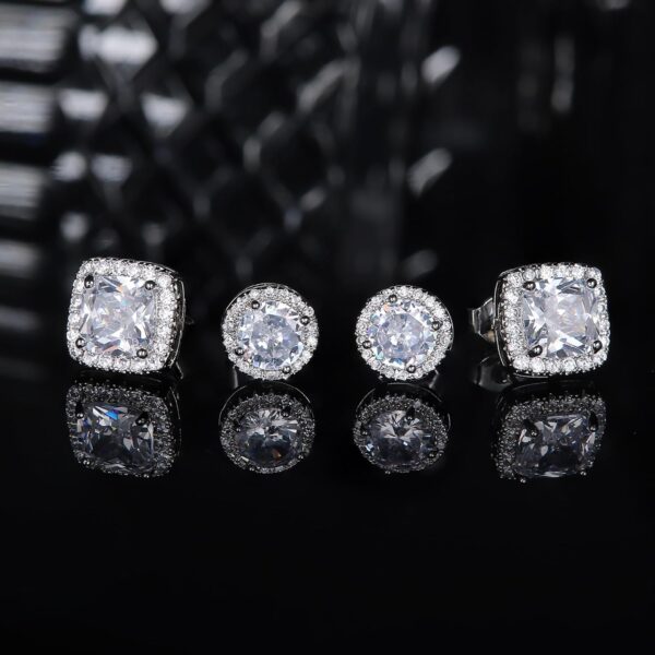 Hayoso 18K Gold Plated Halo Stud Earrings 925 Sterling Silver Cubic Zirconia Stud Earrings Round Square Diamonique Stud Earrings Set for Women Men - Image 6