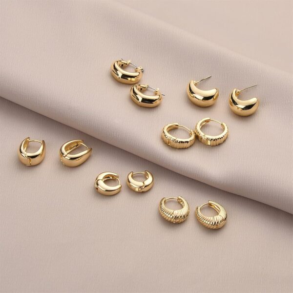 Wgoud Chunky Hoop Earrings Set 14K Gold Hoop Earrings for Women Hypoallergenic, Thick Hoops Earring set, Twist Huggie Hoop Earring - Image 5