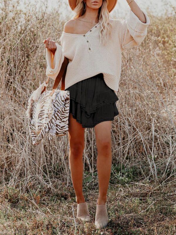 Flowy Shorts for Women Casual Boho Ruffle Tiered Skorts High Waist Mini Skirts Golf Tennis Crochet Shorts - Image 6