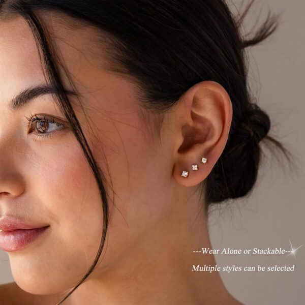 5 Pairs 14K Gold Plated Stud Earrings for Women, Hypoallergenic Earring Sets for Multiple Piercing, Premium Cubic Zirconia Studs Earrings for Women - Image 5