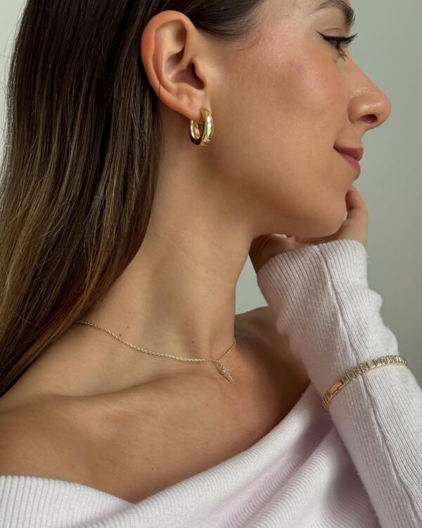 PAVOI 14K Gold Plated Sterling Silver Post Small Chunky Hoops Earrings | Thick Lightweight Gold Hoop Earrings for Women - Image 6