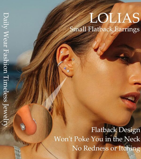 LOLIAS Hypoallergenic Flat Back Earrings for Women-Surgical Steel Earrings for Sensitive Ears 20G Stainless Steel Earring Stacks Small Flatback Stud Hoop Cartilage Earring - Image 3