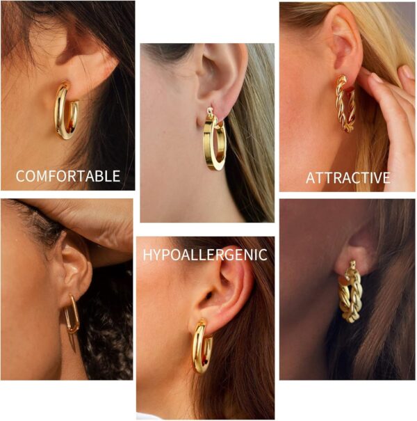 Yesteel 9 Pairs Gold Hoop Earrings for Women, 925 Sterling Silver Post 14K Real Gold Plated Chunky Hoop Earrings Set for Women Hypoallergenic Thick Lightweight Earring for Womens Jewelry Gifts - Image 4