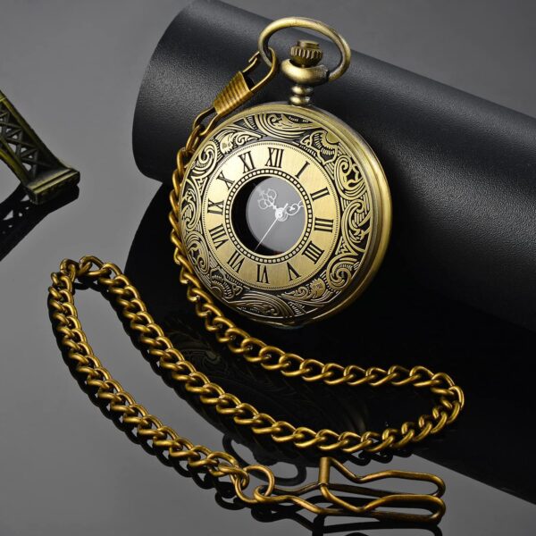 LYMFHCH Vintage Pocket Watch Roman Numerals Scale Quartz Pocket Watches with Chain Christmas Graduation Birthday Gifts Fathers Day - Image 10